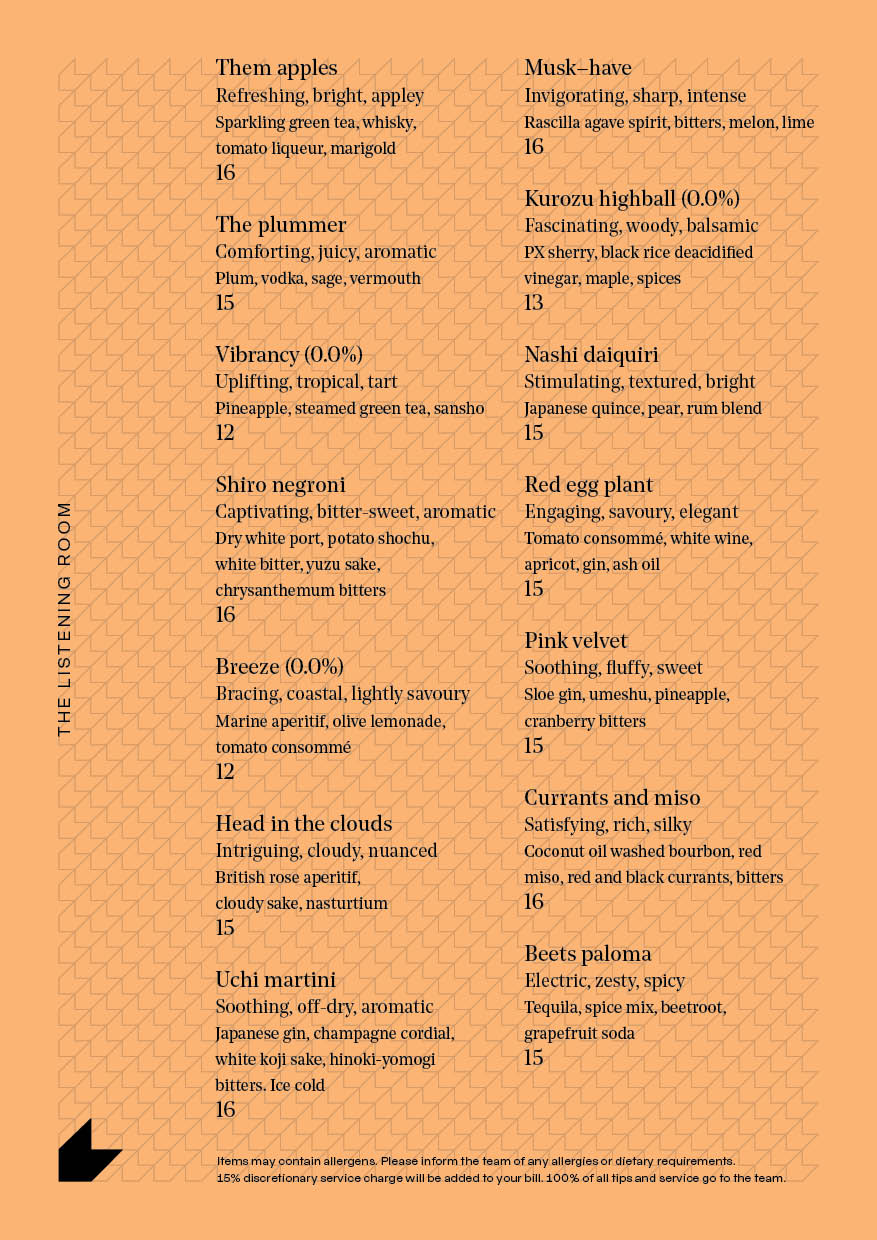 Drinks menu